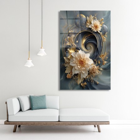Altın Spiral Çiçek Cam Tablo