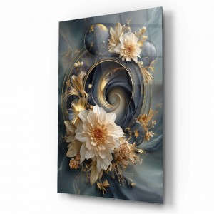 Altın Spiral Çiçek Cam Tablo