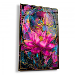 Lotus Çiçeği Cam Tablo