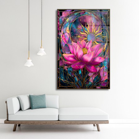 Lotus Çiçeği Cam Tablo