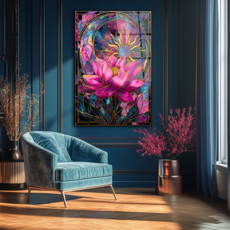 Lotus Çiçeği Cam Tablo