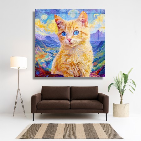 Mavi Gözlü Kedi Cam Tablo