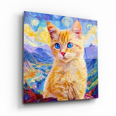 Mavi Gözlü Kedi Cam Tablo