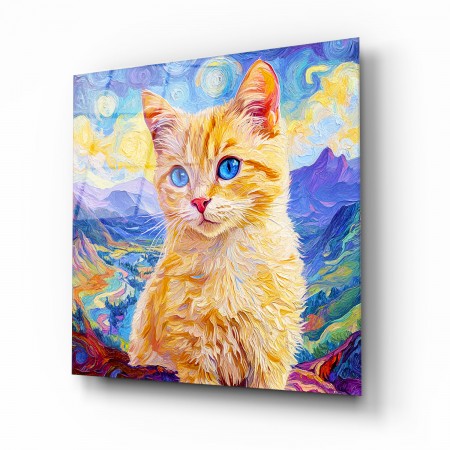 Mavi Gözlü Kedi Cam Tablo