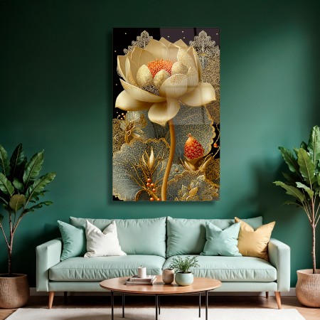 Altın Lotus Cam Tablo