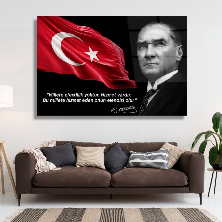 Atatürk ve Türk Bayrağı Cam Tablo
