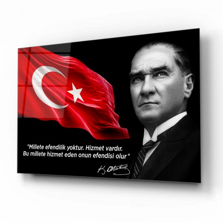 Atatürk ve Türk Bayrağı Cam Tablo