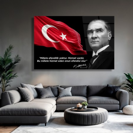Atatürk ve Türk Bayrağı Cam Tablo