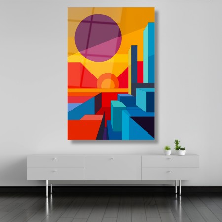 Geometrik Gün Batımı Cam Tablo
