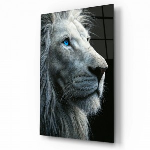 Mavi Gözlü Aslan Cam Tablo