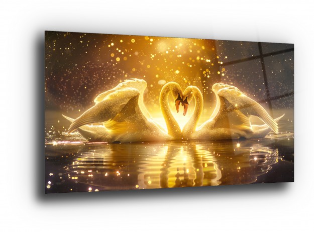 Gold Kuğular Cam Tablo