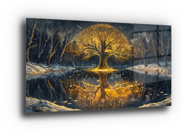 Göle Yansıyan Hayat Ağacı Cam Tablo