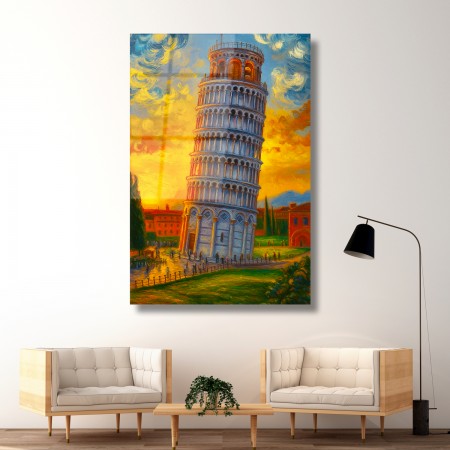 Eğik Pisa Kulesi Cam Tablo