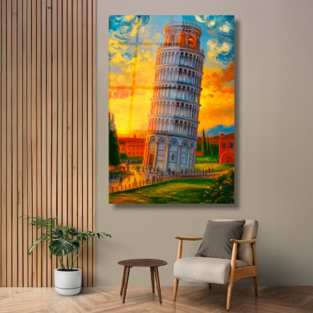 Eğik Pisa Kulesi Cam Tablo