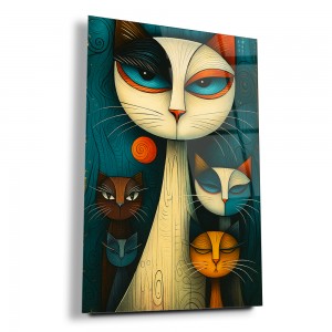 Renklerin Kedileri Cam Tablo