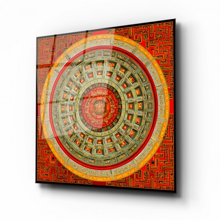 Kızıl Mandala Cam Tablo