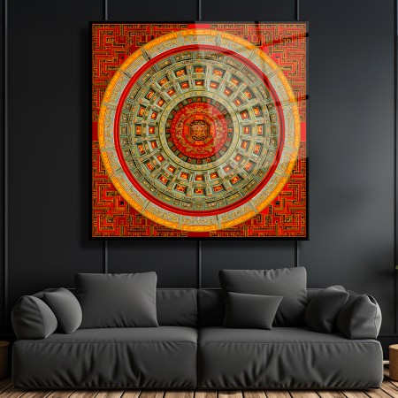 Kızıl Mandala Cam Tablo