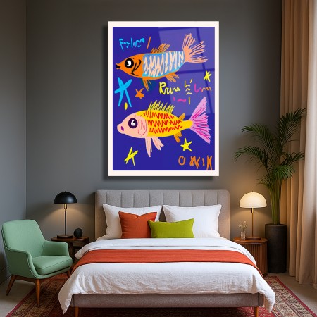 Renkli Balıklar Cam Tablo