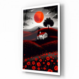 Kızıl Gün Batımı Cam Tablo