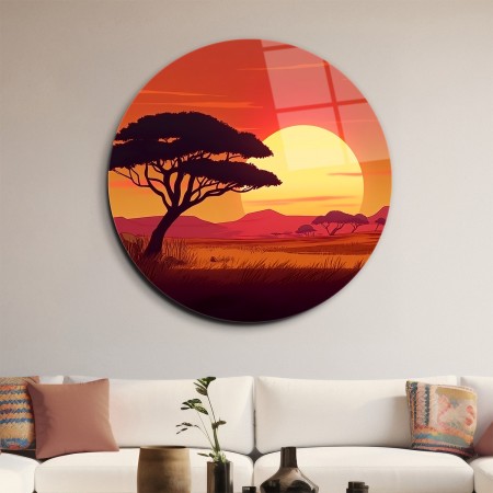 Afrika Gün Batımı Cam Tablo