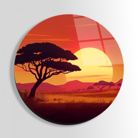 Afrika Gün Batımı Cam Tablo