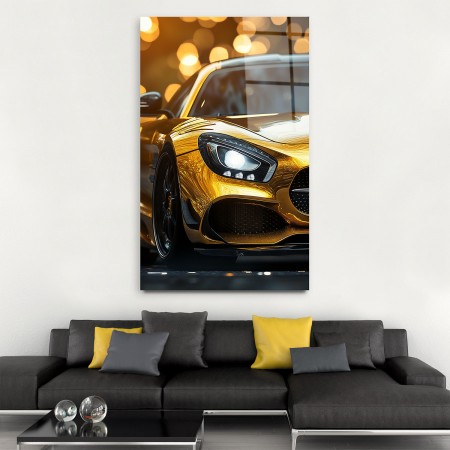 Altın Sarısı Mercedes Cam Tablo