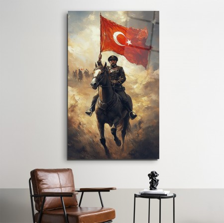 At Üstündeki Türk Askeri Cam Tablo