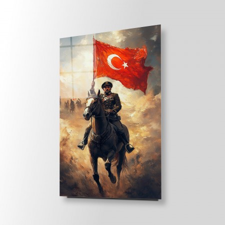 At Üstündeki Türk Askeri Cam Tablo