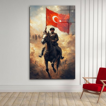 At Üstündeki Türk Askeri Cam Tablo