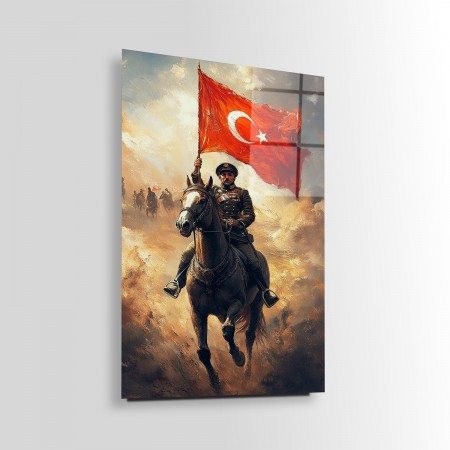 At Üstündeki Türk Askeri Cam Tablo
