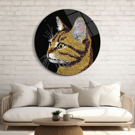 Boncuk Kedi Portresi Cam Tablo