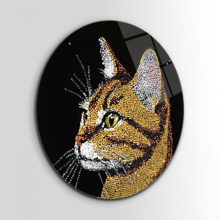 Boncuk Kedi Portresi Cam Tablo
