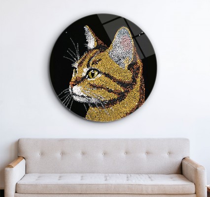 Boncuk Kedi Portresi Cam Tablo