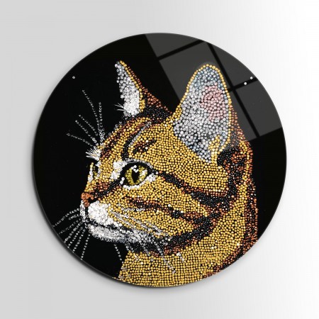 Boncuk Kedi Portresi Cam Tablo