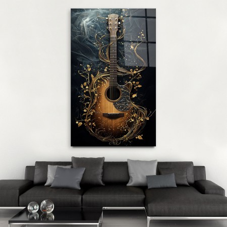 Çiçekli Gitar Cam Tablo