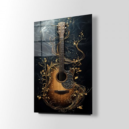 Çiçekli Gitar Cam Tablo