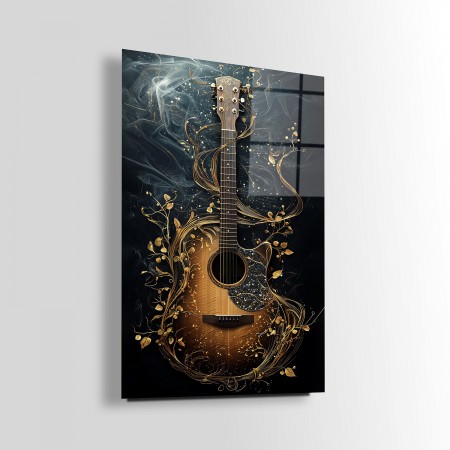 Çiçekli Gitar Cam Tablo