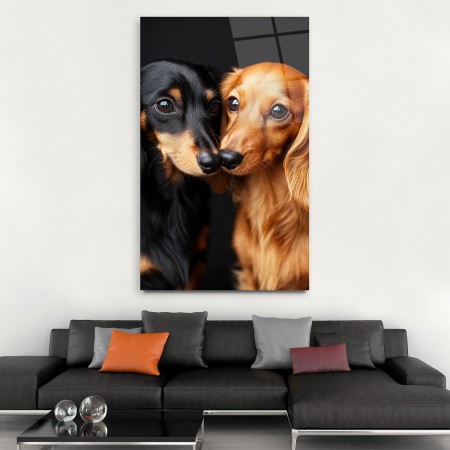 Çift Köpekler Cam Tablo