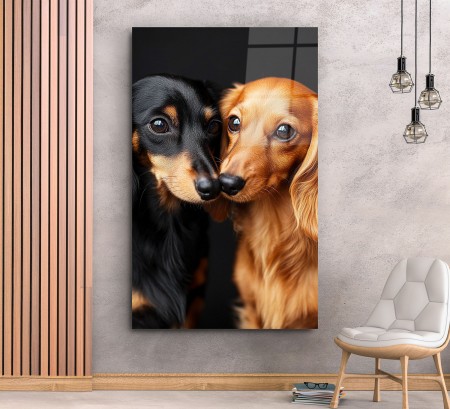 Çift Köpekler Cam Tablo
