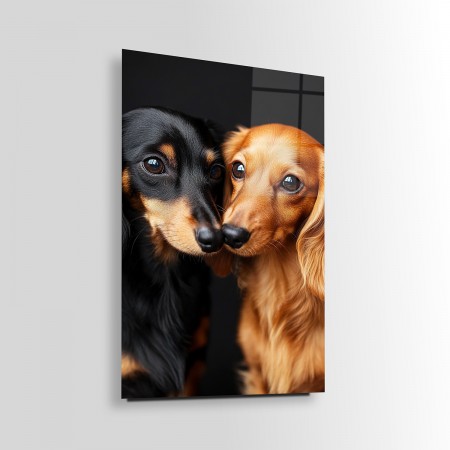 Çift Köpekler Cam Tablo