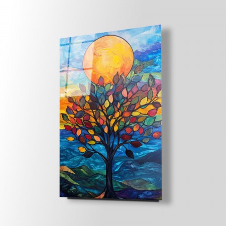 Dalgalı Renklerdeki Doğa Cam Tablo