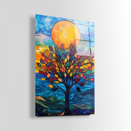 Dalgalı Renklerdeki Doğa Cam Tablo