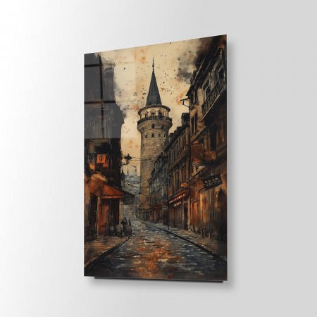 Eski Boyalı Galata Kulesi Cam Tablo
