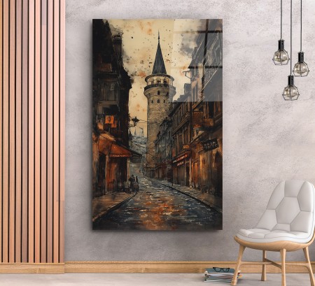 Eski Boyalı Galata Kulesi Cam Tablo