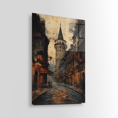 Eski Boyalı Galata Kulesi Cam Tablo