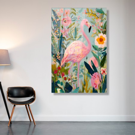 Flamingo Bahçesi Cam Tablo