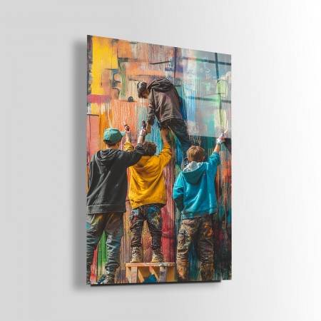 Grafiti Çocuklar Cam Tablo