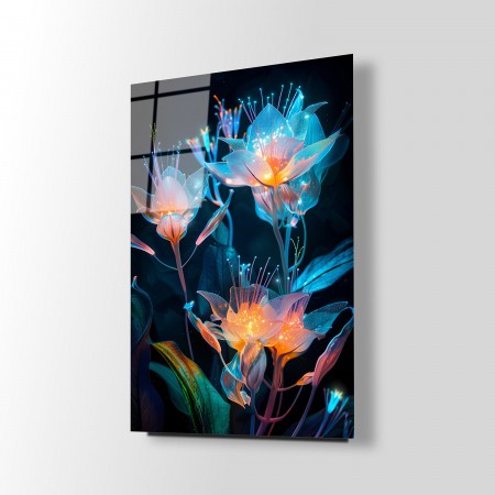 Işıltılı Çiçekler Cam Tablo