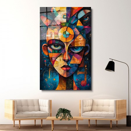 Karışık Yüz Deseni Cam Tablo