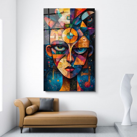 Karışık Yüz Deseni Cam Tablo